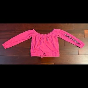 Guess Hot Pink Off The Shoulder Long Sleeve Cropped Top Sz S